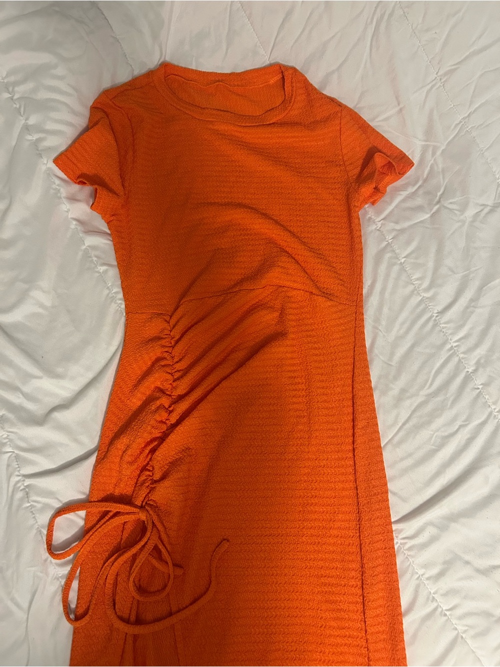 SHEIN Bright Orange Ruched Side-Tie Midi Dress